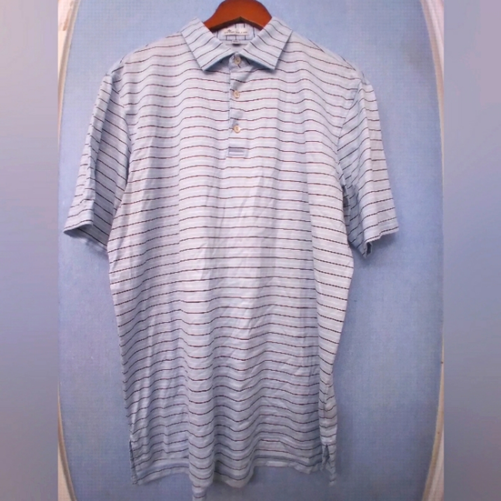 Peter Millar‎ Polo Shirt Striped Golf Casual Short Sleeve Blue L